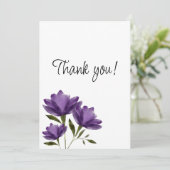 Paarse witte bloemenmoderne romantische minimalist bedankkaart (Staand voorkant)