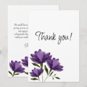 Paarse witte bloemenmoderne romantische minimalist bedankkaart (Voorkant / Achterkant)