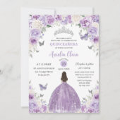 Paarse witte bloemenprinses Quinceañera XV 16 Kaart (Voorkant)
