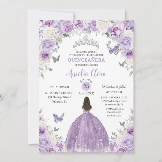 Paarse witte bloemenprinses Quinceañera XV 16 Kaart (Voorkant)