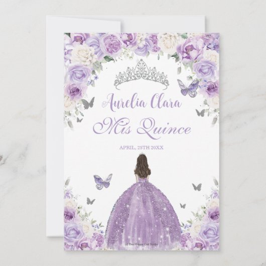 Paarse witte bloemenprinses Quinceañera XV 16 Kaart (Achterkant)