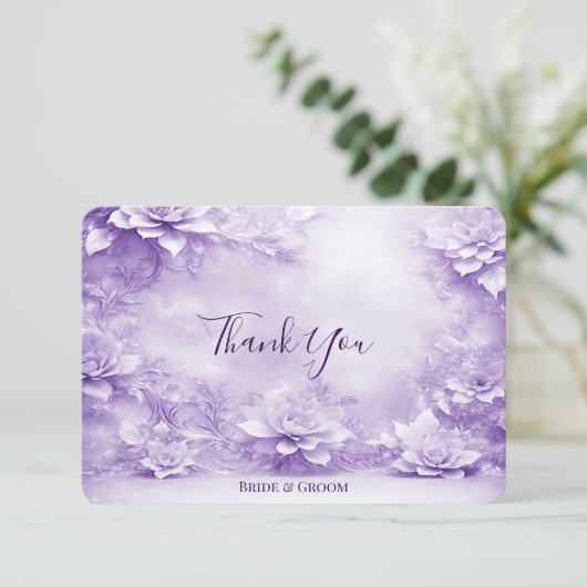 Paarse witte bloemetjes dank je wel kaart (Staand voorkant)