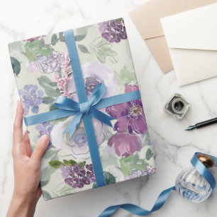 Paarse witte bloemige Roos Cadeaupapier