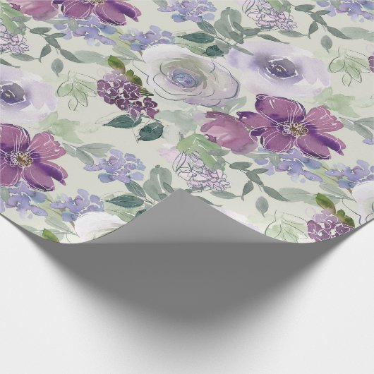 Paarse Witte Bloemige Roos Cadeaupapier (Hoek)