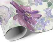 Paarse Witte Bloemige Roos Cadeaupapier (Rol Hoek)