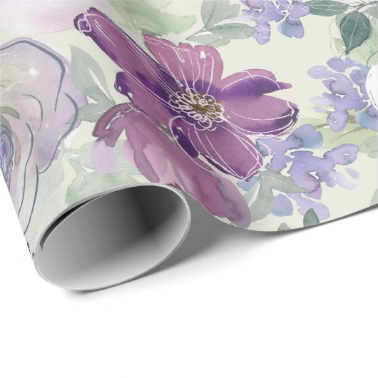 Paarse Witte Bloemige Roos Cadeaupapier (Rol Hoek)
