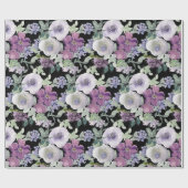 Paarse witte bloemige Roos zwarte achtergrond Cadeaupapier (Vlak)