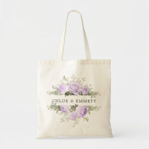 Paarse Witte Bloemige Trouwtas Tote Bag