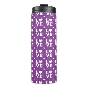 PAARSE & WITTE BLOKLETTERS LIEFDE MET HARTEN THERMOSBEKER