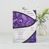 paarse witte boho sport meisjes basketbal feestje kaart (Staand voorkant)