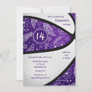 paarse witte boho sport meisjes basketbal feestje kaart