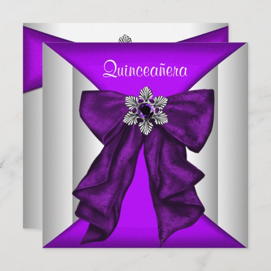 Paarse witte boog Paarse Quinceanera Kaart (Voorkant / Achterkant)