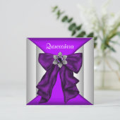 Paarse witte boog Paarse Quinceanera Kaart (Staand voorkant)