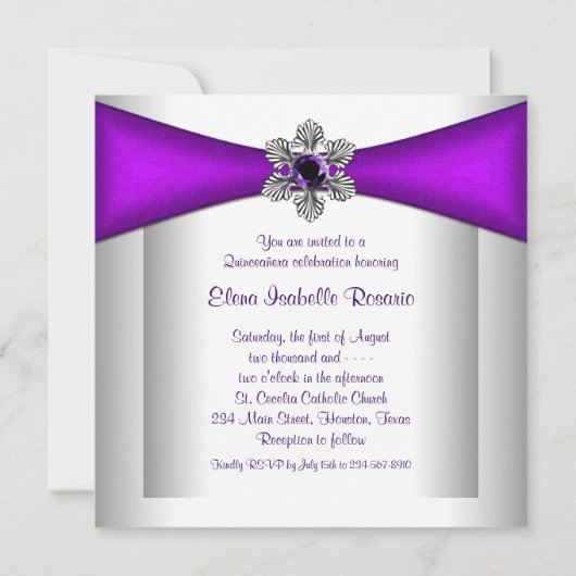Paarse witte boog Paarse Quinceanera Kaart (Achterkant)