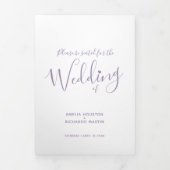 Paarse witte bruiloft met klein hartschrift drieluik programma (Cover)