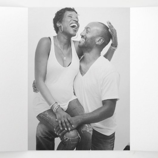 Paarse witte bruiloft met klein hartschrift drieluik programma (Binnenkant midden)