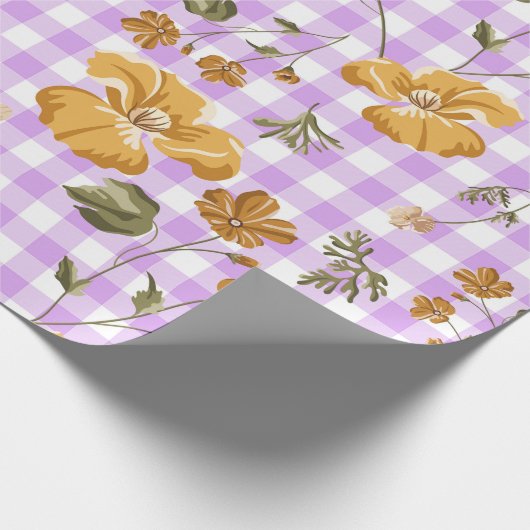 Paarse witte buffels en gele bloemen cadeaupapier (Hoek)