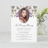 Paarse witte Calla Lilies Foto Memorial Service Kaart (Staand voorkant)