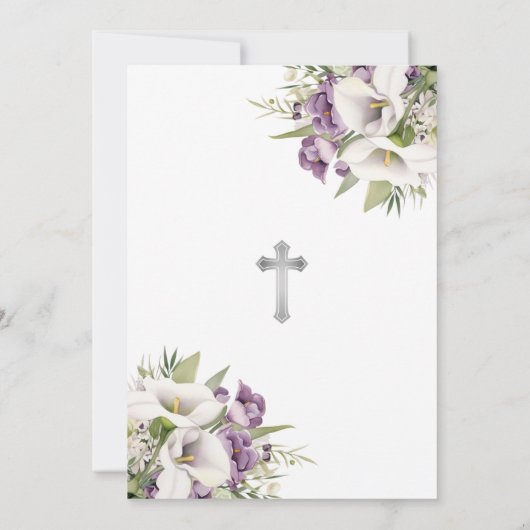 Paarse witte Calla Lilies Foto Memorial Service Kaart (Achterkant)
