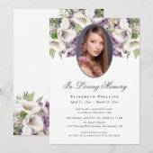 Paarse witte Calla Lilies Foto Memorial Service Kaart (Voorkant / Achterkant)