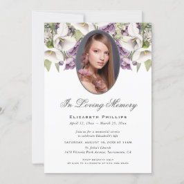Paarse witte Calla Lilies Foto Memorial Service Kaart