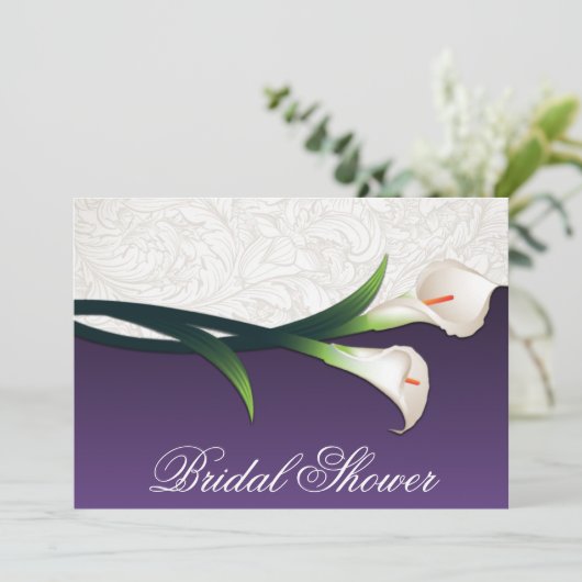 Paarse witte Calla Lily Bridal Shower Invitaties Kaart (Staand voorkant)