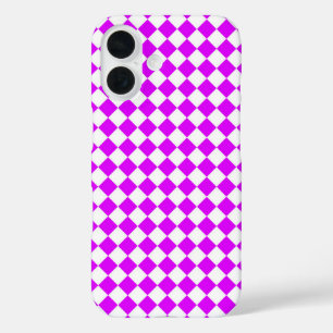 Paarse Witte Checker Diamantpatroon iPhone 16 Hoesje