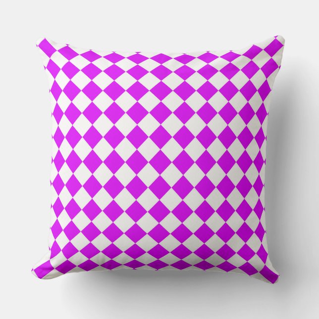 Paarse Witte Checker Diamantpatroon Kussen (Voorkant)