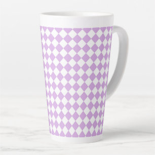 Paarse Witte Checker Diamantpatroon Latte Mok