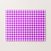 Paarse Witte Checker Diamantpatroon Legpuzzel (Horizontaal)