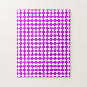 Paarse Witte Checker Diamantpatroon Legpuzzel