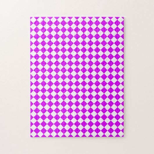 Paarse Witte Checker Diamantpatroon Legpuzzel (Verticaal)