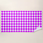 Paarse Witte Checker Diamantpatroon Strandlaken (Voorkant)