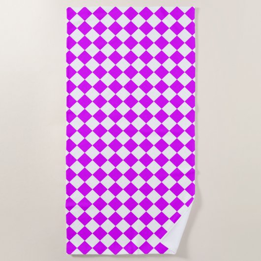 Paarse Witte Checker Diamantpatroon Strandlaken (Voorkant)