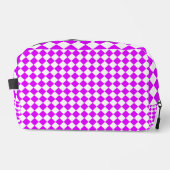 Paarse Witte Checker Diamond Pattern Toilettas Toilettasje (Voorkant)