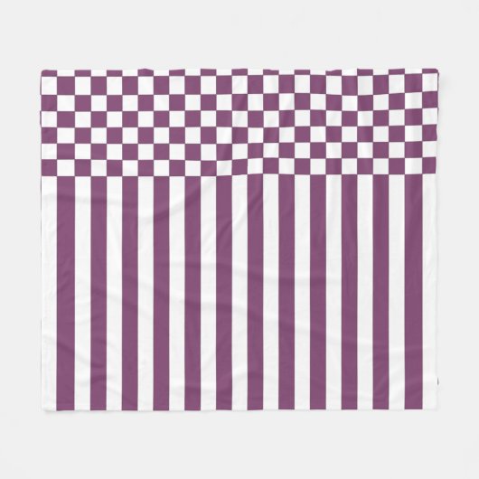 Paarse & Witte Checker & Strepen Herhalingspatroon Fleece Deken (Voorkant (Horizontaal))
