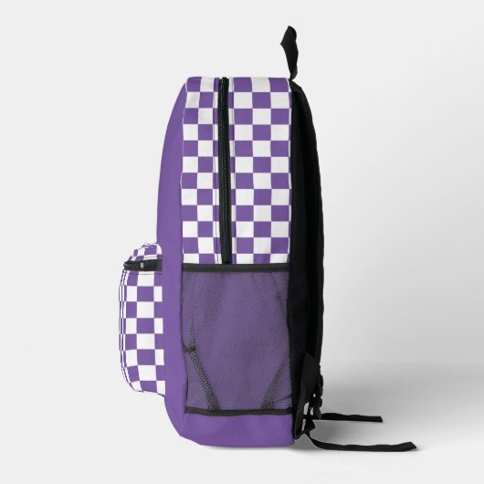 Paarse witte Checkerboard Check Pattern Logo Bedrukte Rugzak (Rechts)