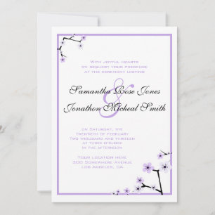 Paarse Witte Cherry Blossom Flowers Custom Wedding Kaart