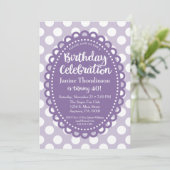 Paarse Witte Dag Uitnodiging Volwassen Polka Dots (Staand voorkant)