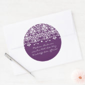 Paarse & Witte Damask Adreslabel Ronde Sticker (Envelop)