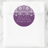 Paarse & Witte Damask Adreslabel Ronde Sticker (Tas)