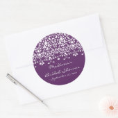 Paarse & Witte Damask Bruidsdouche Sticker (Envelop)