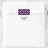 Paarse witte damask dank u monogram bruiloft vierkante sticker (Tas)