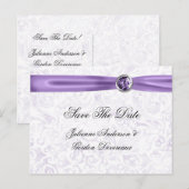 Paarse witte Damask Ribbon Jewels Save the Date Aankondigingskaart (Voorkant / Achterkant)