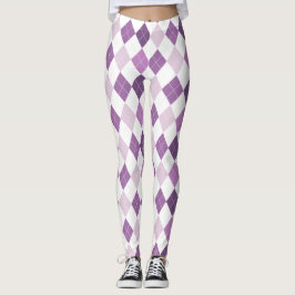 Paarse witte diamantpatroon leggings