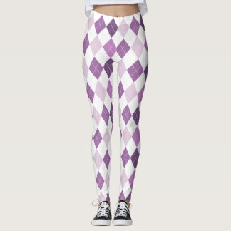 Paarse witte diamantpatroon leggings
