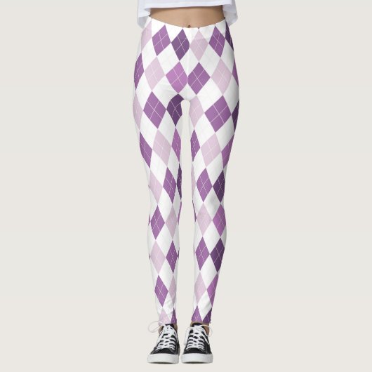 Paarse witte diamantpatroon leggings (Voorkant)