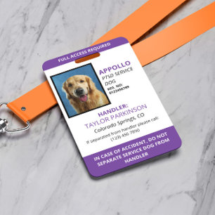 Paarse Witte Diensthond Foto ID Badge