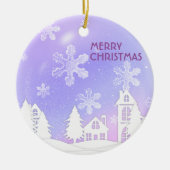 Paarse witte doorschijnende sneeuwvlokken sneeuwhu keramisch ornament (Voorkant)