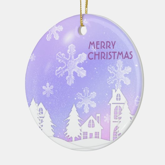 Paarse witte doorschijnende sneeuwvlokken sneeuwhu keramisch ornament (Links)